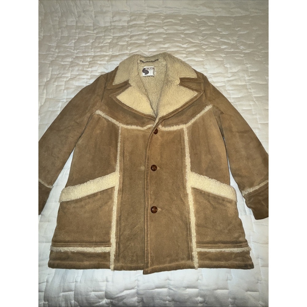 Vintage Silton Men's Suede Lambswool Leather Jacket Heavy Cowboy 44R XL Warm